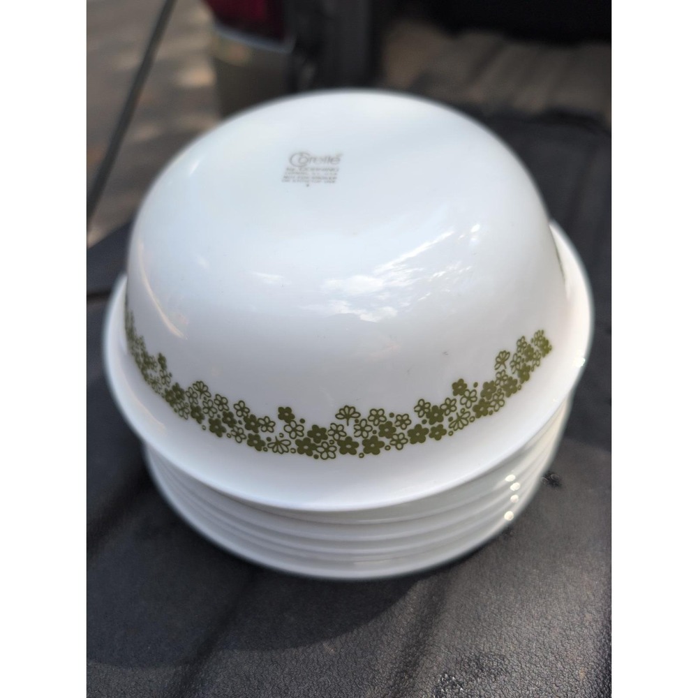 Vintage Corelle Crazy Daisy Spring Blossom Green Cereal Bowls Set of 8 USA